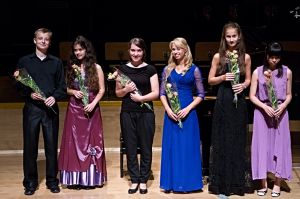 Concert in the Wroclaw Philharmonic Hall, 25 August 2013. <br>  From left: Arkadiusz Godzinski, Natalia Zaleska, Zuzanna Pietrzak, Anna Lipiak, Marta Czech, Yao Yue (China).
